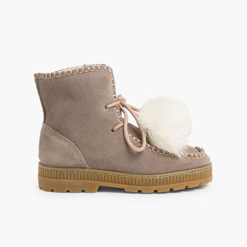 Botas com Pompons Camurça Menina Cinzento