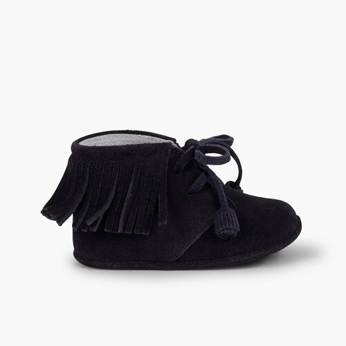 Botas Bebé Franjas com Atacadores Azul Marinho
