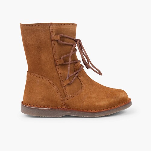 Botas Pelo Menina Atacadores Cruzados Fecho-éclair Camelo