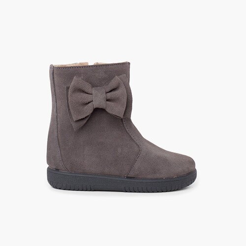 Botas Menina Camurça Laço Lateral Grande Cinzento