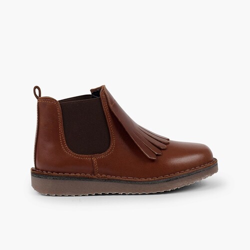 Botins Pele Menina Lingueta Franjas Castanho