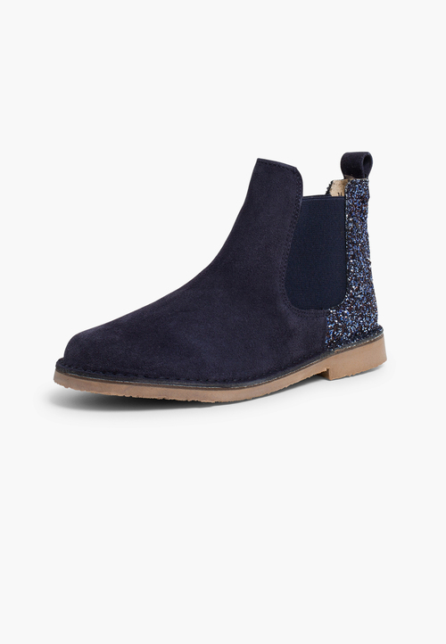 Botins Menina Camurça com traseira glitter Azul Marinho