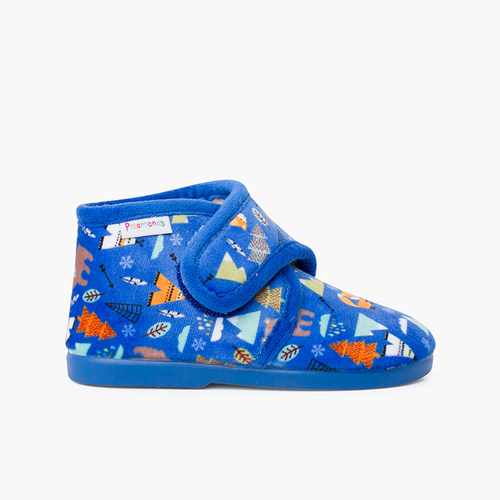 Pantufas bota fecho aderente estampadas Azul foresta