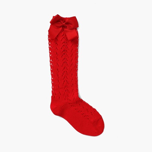 Meias Altas Cóndor Croché com Laço Vermelho