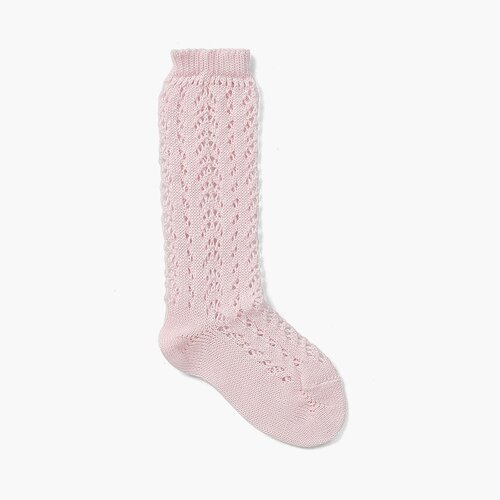 Meias Altas Perlé Croché Rosa
