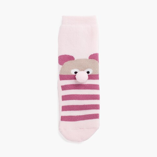 Meias Antiderrapantes Turco Pompom Urso Rosa