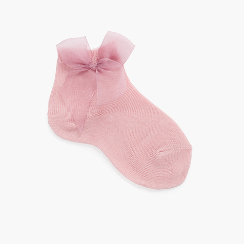 Meias laço organza curtas lisas Rosa Pálido