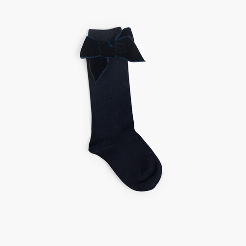 Meias Crianças com Laço Veludo Azul Marinho