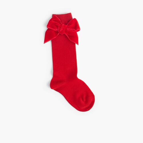 Meias Crianças com Laço Veludo Vermelho