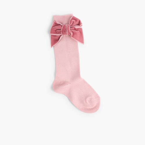 Meias Crianças com Laço Veludo Rosa Pálido