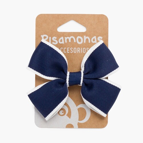 Gancho Pinça Laço Debruado Branco Azul Marinho