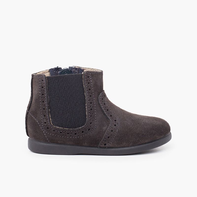 Botins picotados menina fecho-éclair e elástico