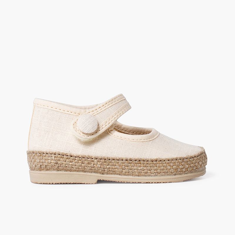 Merceditas bebé linho e juta detalhe botão