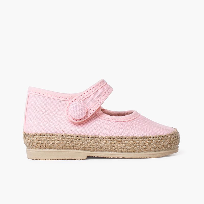 Merceditas bebé linho e juta detalhe botão