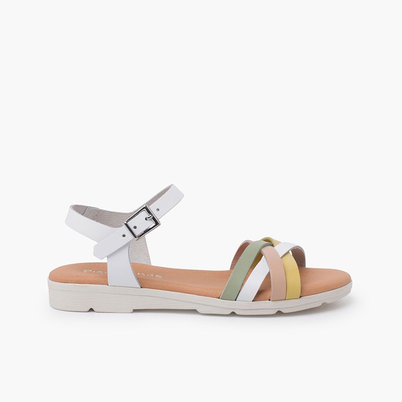 Sandálias fivela tiras cruzadas cores
