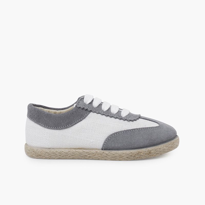 Sapatilhas linho e camurça combinado