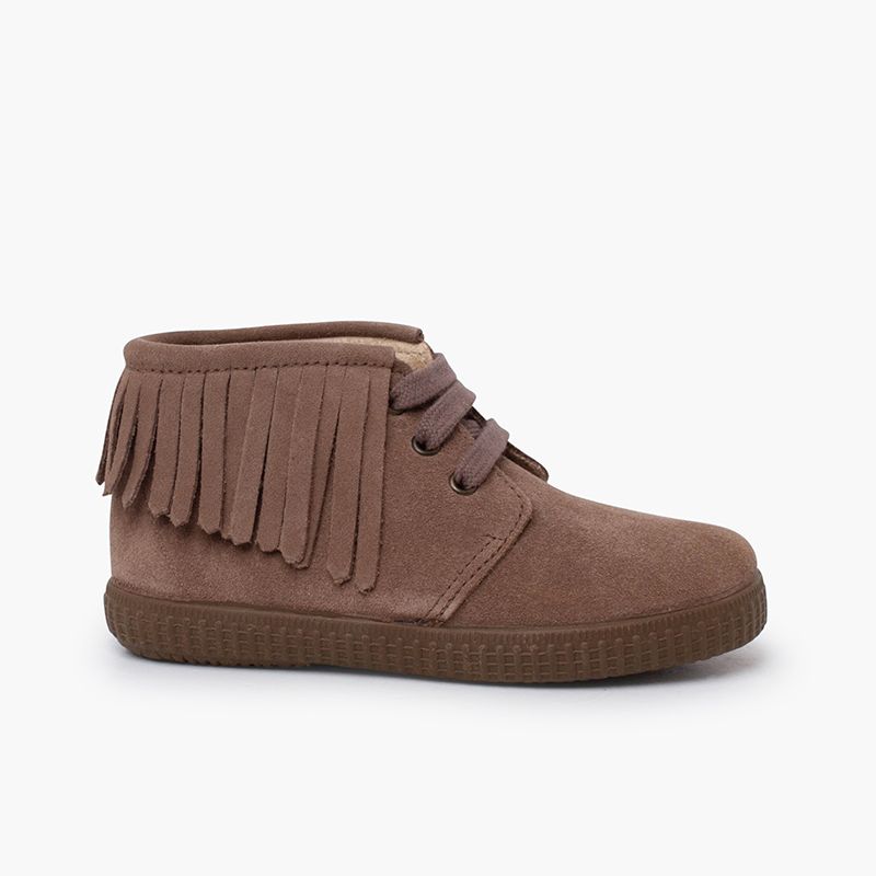 Botas criança camurça franjas biqueira redonda