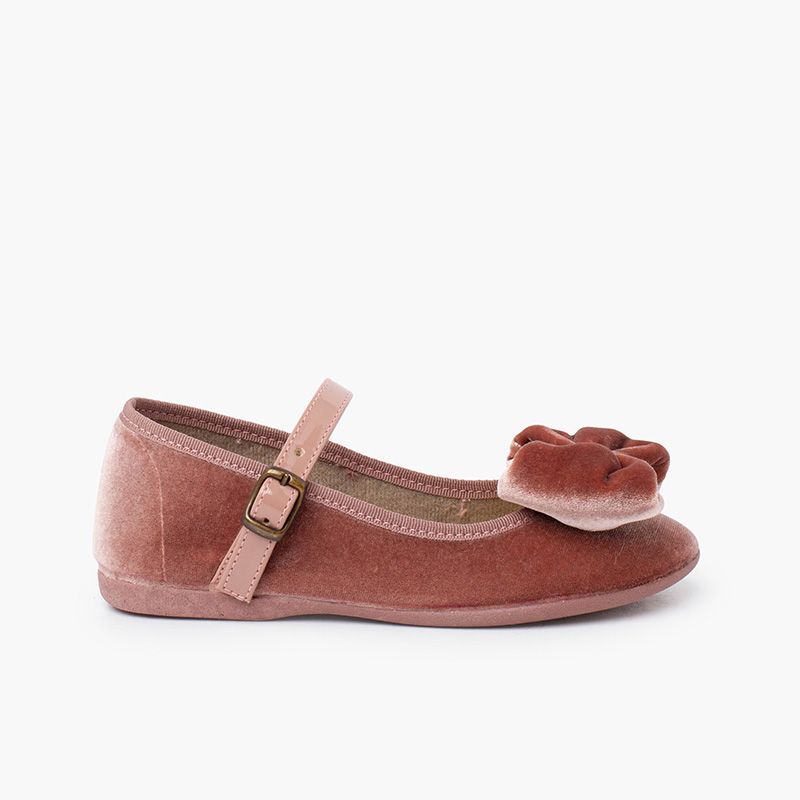 Merceditas veludo laço grande tira verniz