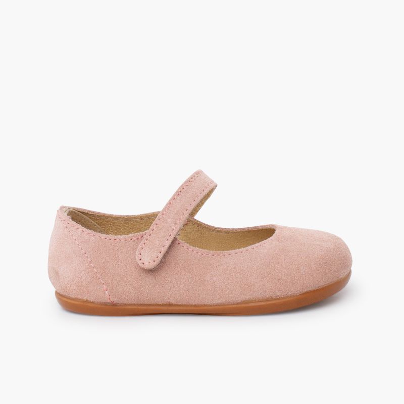 Merceditas barefoot camurça menina primeiros passos