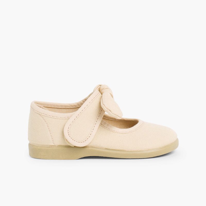 Sapatos Merceditas Lona tiras aderentes   Laço Liso