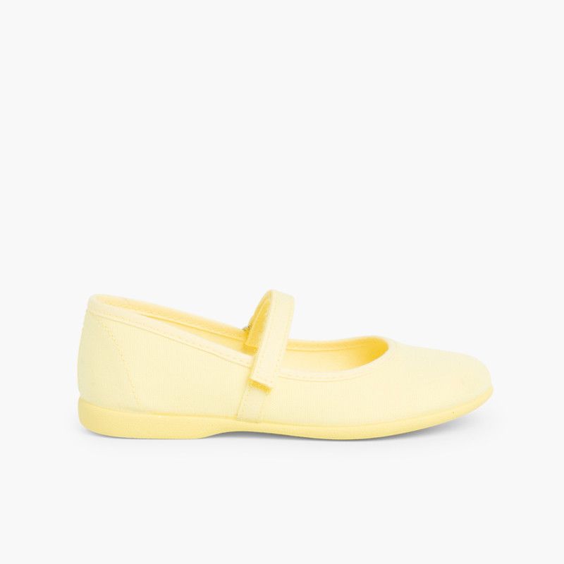 Sapatos Merceditas Tela com Tira Aderente Fina
