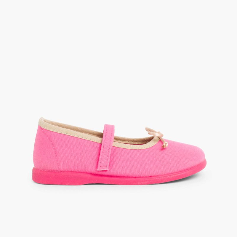 Sapatos de Tela Tira Aderente Fina com Laço