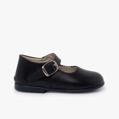 Sapatos Merceditas Pele Menina com Fivela Azul Marinho