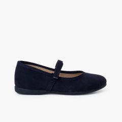 Sapatos Merceditas tipo Camurça com tiras aderentes Azul Marinho