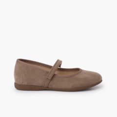 Sapatos Merceditas tipo Camurça com tiras aderentes Taupe