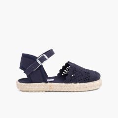 Alpargata Croché para Meninas com Fivela Azul Marinho