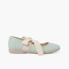 Sapatos Merceditas Linho com Laço Cru Menta