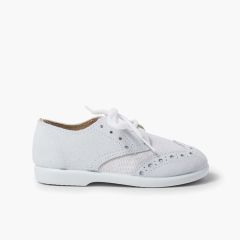 Blucher Linho e Camurça Picotado Menino Branco