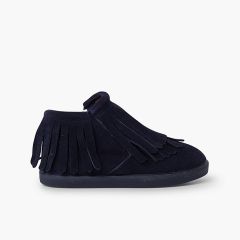 Botim Camurça Franjas Fecho-éclair Lateral Azul Marinho