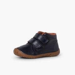 Botas Pele Meninos Duplo Fecho Biqueira Reforçada Azul Marinho