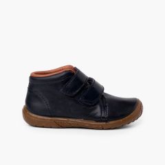 Botas Pele Meninos Duplo Fecho Biqueira Reforçada Azul Marinho