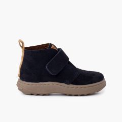 Botas Camurça Crianças Sola Sport Tira Aderente Azul Marinho