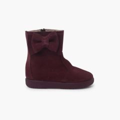 Botas Menina Camurça Laço Lateral Grande Bordeaux