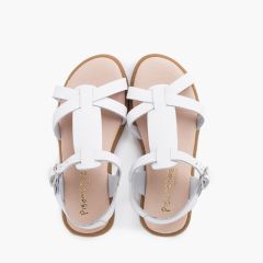 Sandálias Pele Menina Tiras Fecho Fivela Branco