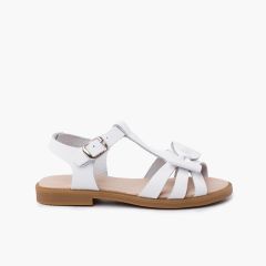 Sandália pele menina laço fecho fivela Branco