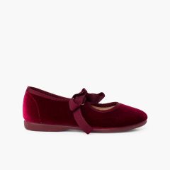 Merceditas veludo laço gorgorão menina Bordeaux