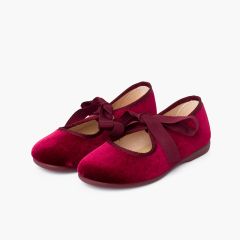 Merceditas veludo laço gorgorão menina Bordeaux