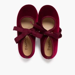 Merceditas veludo laço gorgorão menina Bordeaux