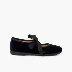 Merceditas veludo laço gorgorão menina Preto