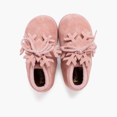 Botas camurça atacadores adorno floco Rosa