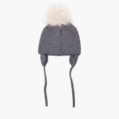 Gorro lã tapa orelhas pompom pelo Cinza Médio