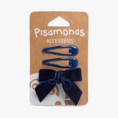 Pack ganchos clássicos e bico de pato com laço veludo Azul Marinho