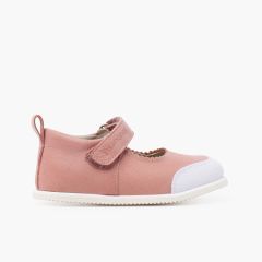 Merceditas pele sport com biqueira e fecho aderente Rosa