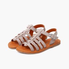 Sandálias camurça tipo gladiador fivela Pérola