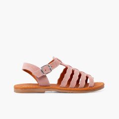 Sandálias camurça tipo gladiador fivela Rosa