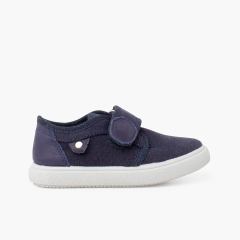 Sapatilhas lona fecho aderente detalhe pele Azul Jeans